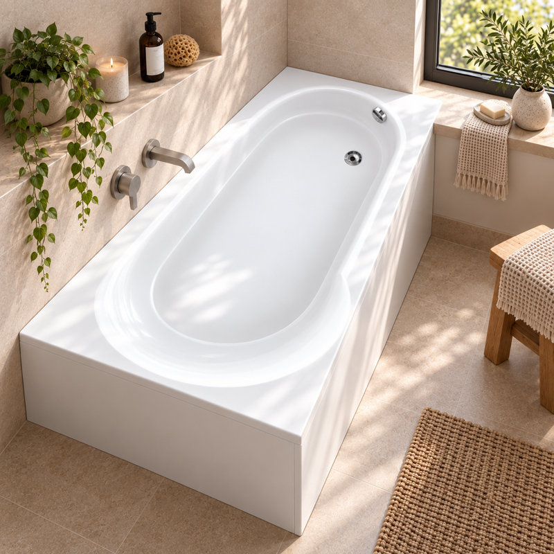 Davos 900 mm W Undermount and Corner Acrylic Bath, Right