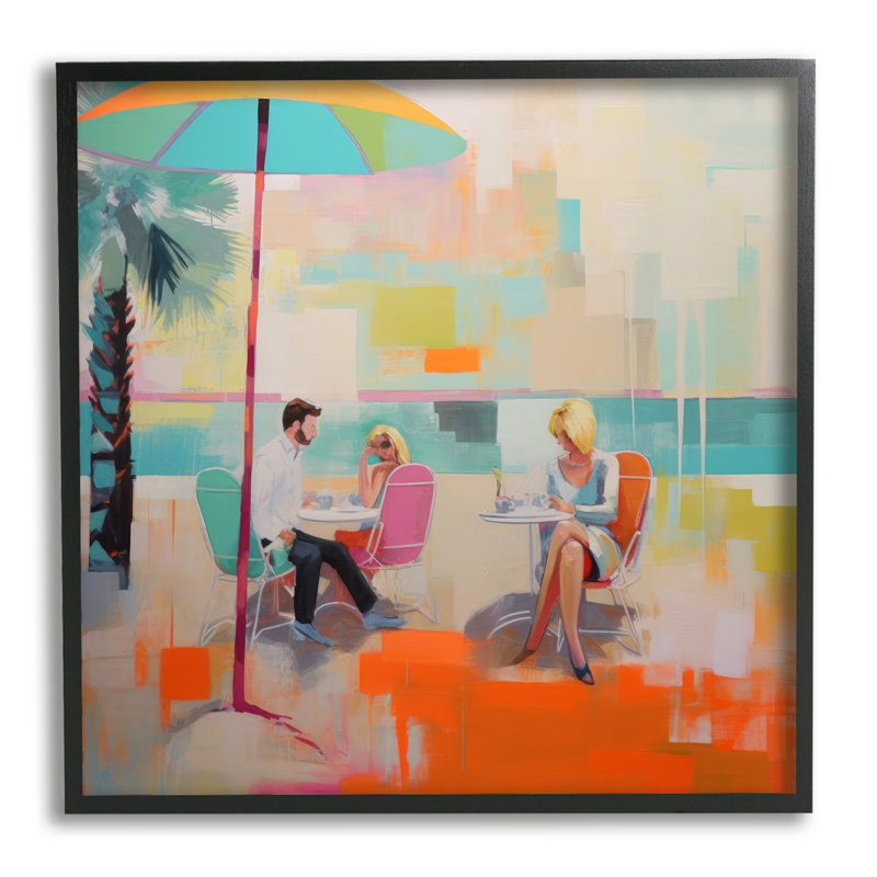 Abstrait été tropical encadré sur bois, Giclée encadrée noir minuit, H 17 po x l 17 po x P 1,5 po