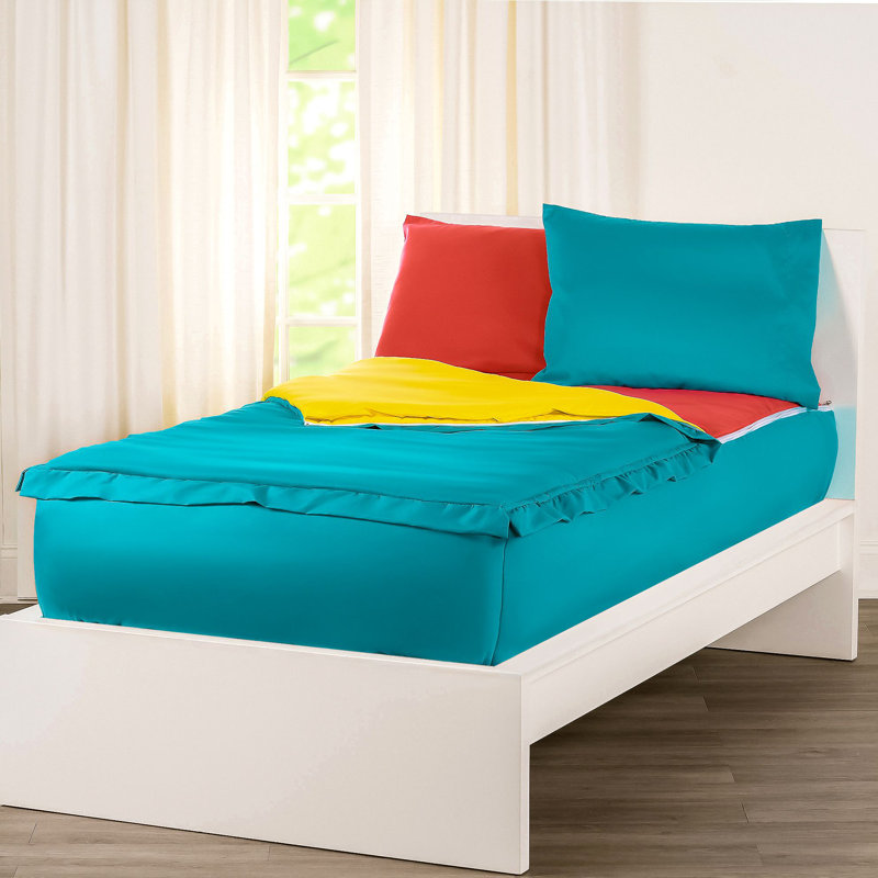  Bunkie Deluxe All-In-One Zipper Bedding Set, Twin, Turqouise/Yellow