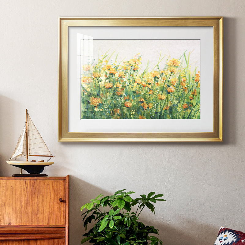 «Garden In Bloom IV», toile encadrée de qualité supérieure - prête à être accrochée, Cadre doré, Blanc