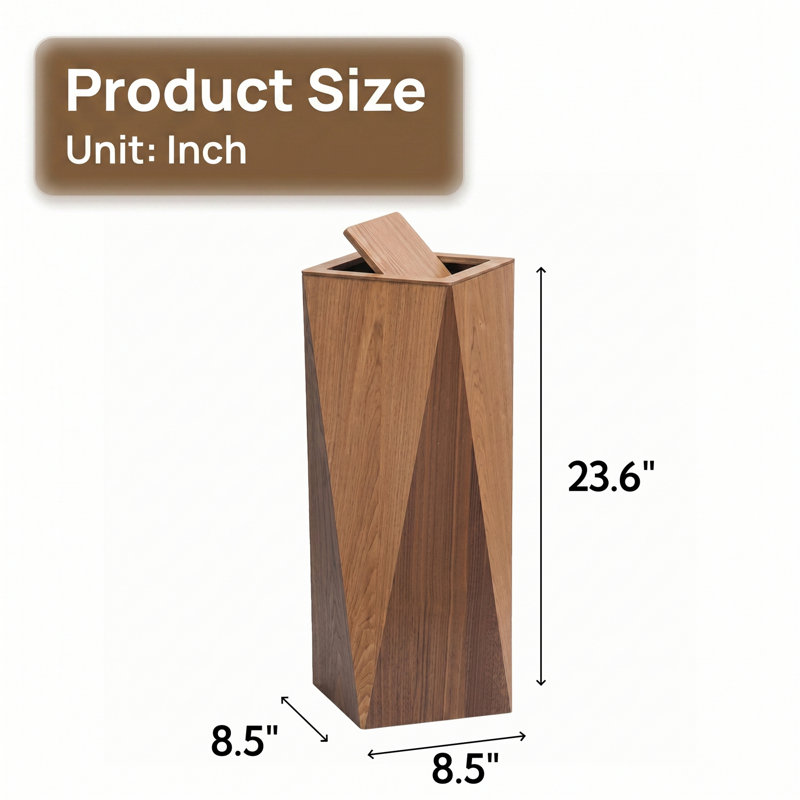 Flip-Top Bin, Tall Cylinder, Diamond-Shaped Bin, Solid Wood Frame, Mid-Century Modern Style, Suitable for a Variety of Settings
