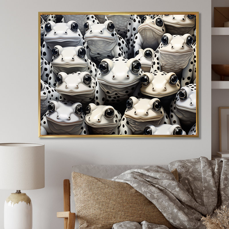 Noir et blanc Pop Art Frogs I, H 16 po x l 32 po x P 1 po, Cadre flottant doré