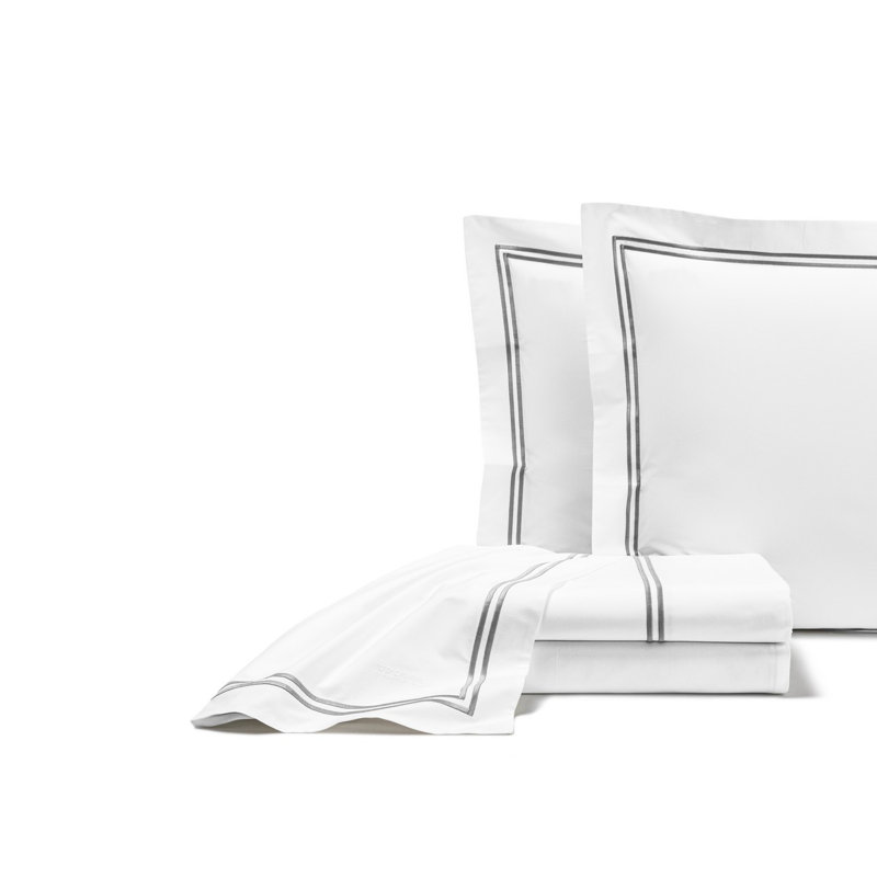 Classic Sheet Set, Cal.King Sheet Set with 2 Pillowcases, White/Gray