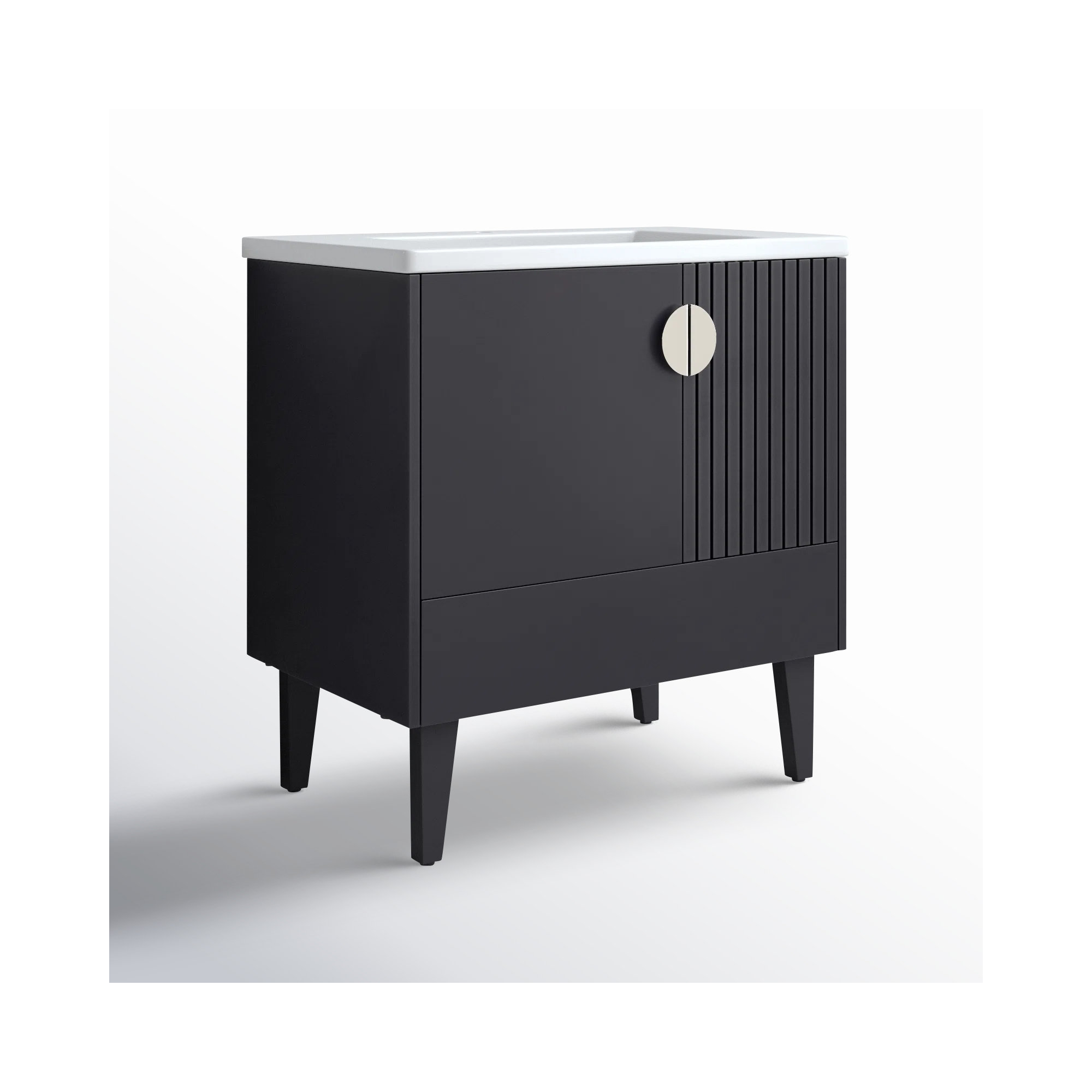 Saimah 30'' Single Bathroom Vanity, Satin Nickel, Black