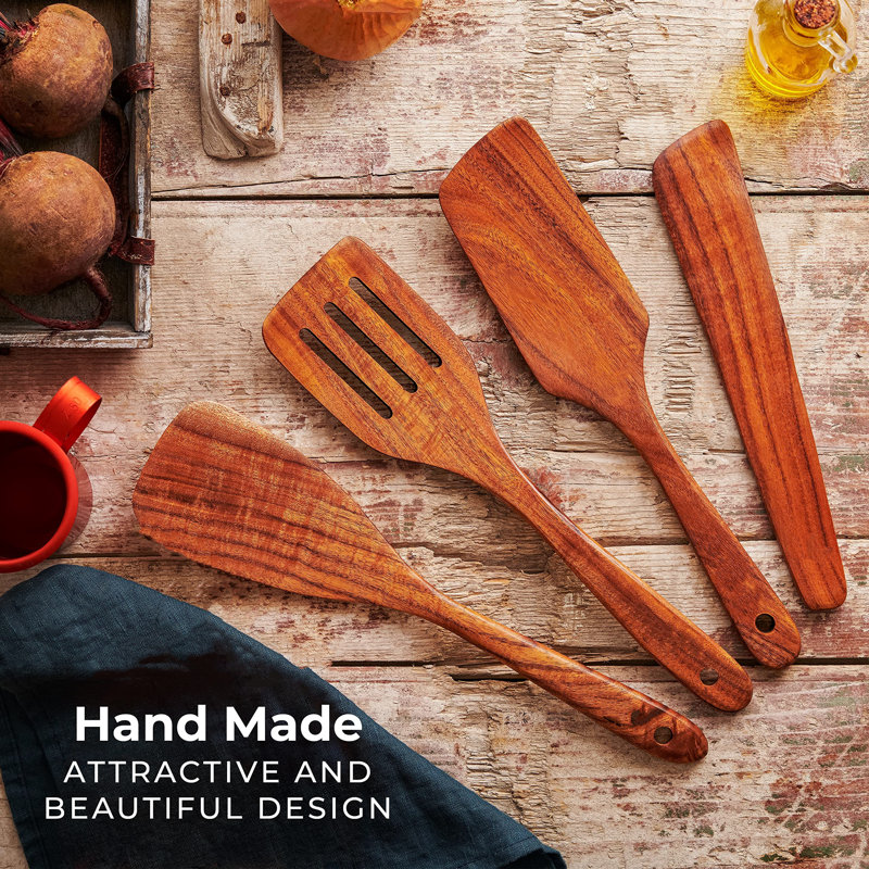 Natural Teak Wooden Cooking Utensils Set of 4