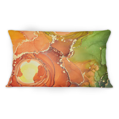 Coussin décoratif de luxe abstrait brun et vert 12 po x 20 po
