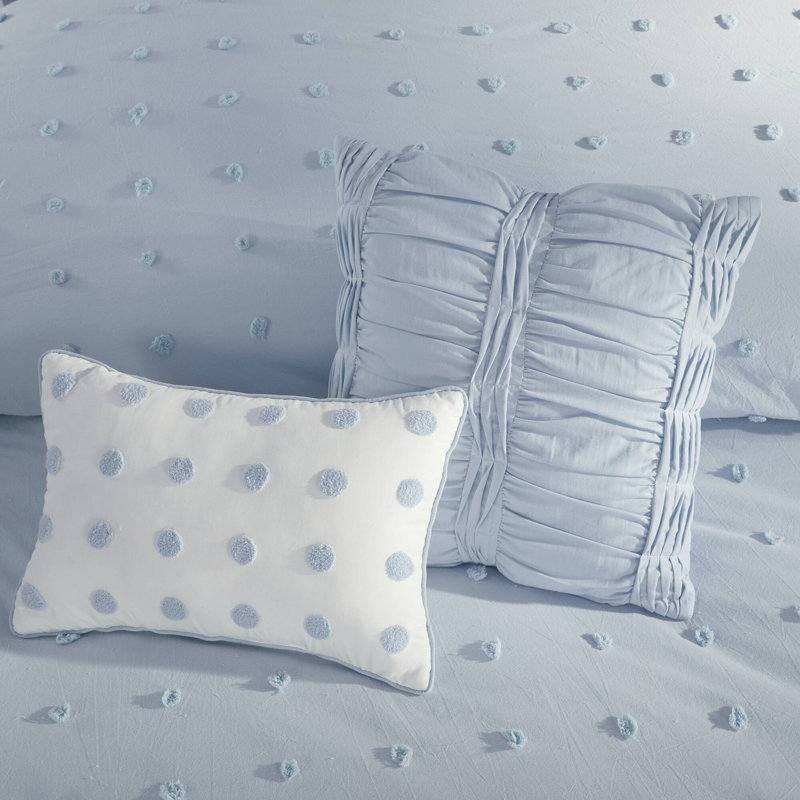 Brooklyn Cotton Jacquard Duvet Cover Set with Euro Shams and Throw Pillows, Full/Queen DuvetCover + 4 Shams + 2 Throw Pillows
