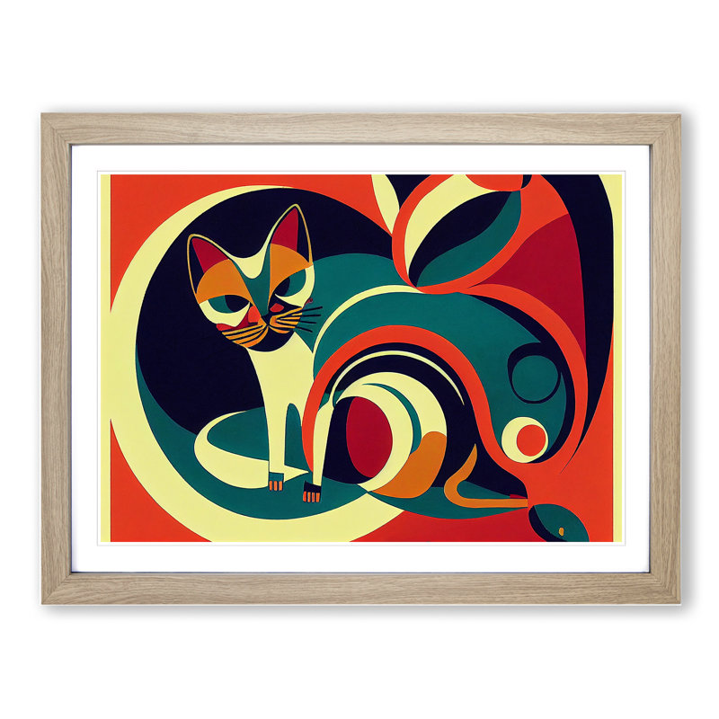 Cat Vol.3 Abstract - Framed Print, 46cm H x 64cm W x 2cm D, Oak Framed