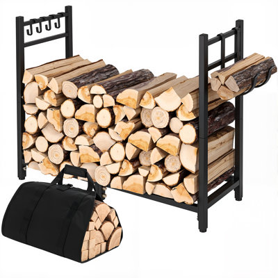 Support à bûches avec sac de transport, robuste, de 86 cm (34 pouces), pour intérieur et extérieur, support de bûches supportant une charge de 454 kg (1000 lb), en acier, idéal pour foyer, terrasse, jardin et camping.
