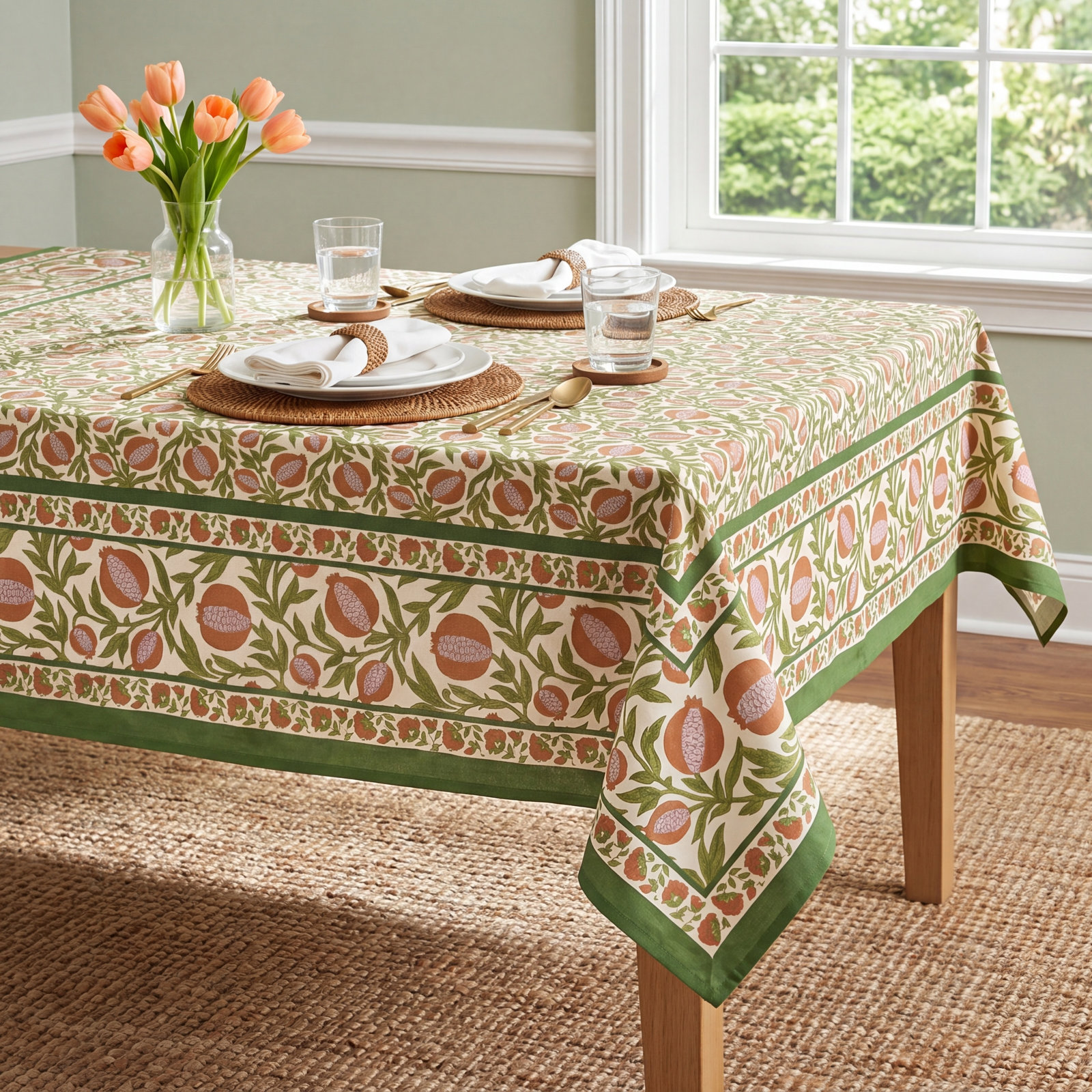 Williston Floral Easter Tablecloth, Orange/Green