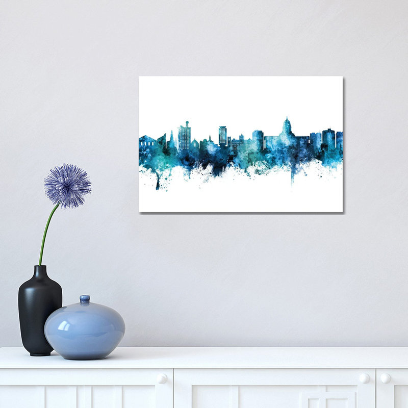 Madison Ii Wisconsin Skyline Blue Teal by Michael Tompsett - Wrapped Canvas Print, 30.48 cm H x 45.72 cm W