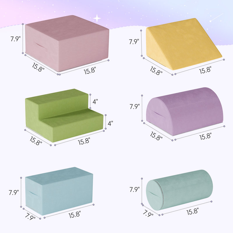 6 Piece Blocks, Blue/Green/Yellow/Pink
