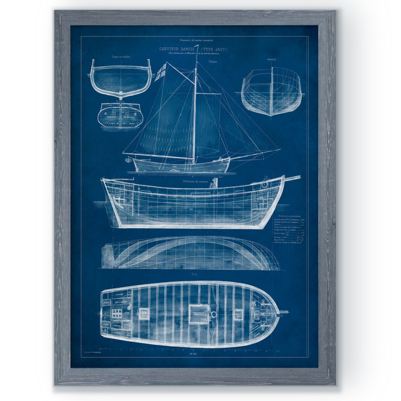 «Antique Ship Blueprint II» par Paul Cezanne - reproduction d'art encadrée, H 30 po x l 22 po x P 1,25 po, Pas de tapis