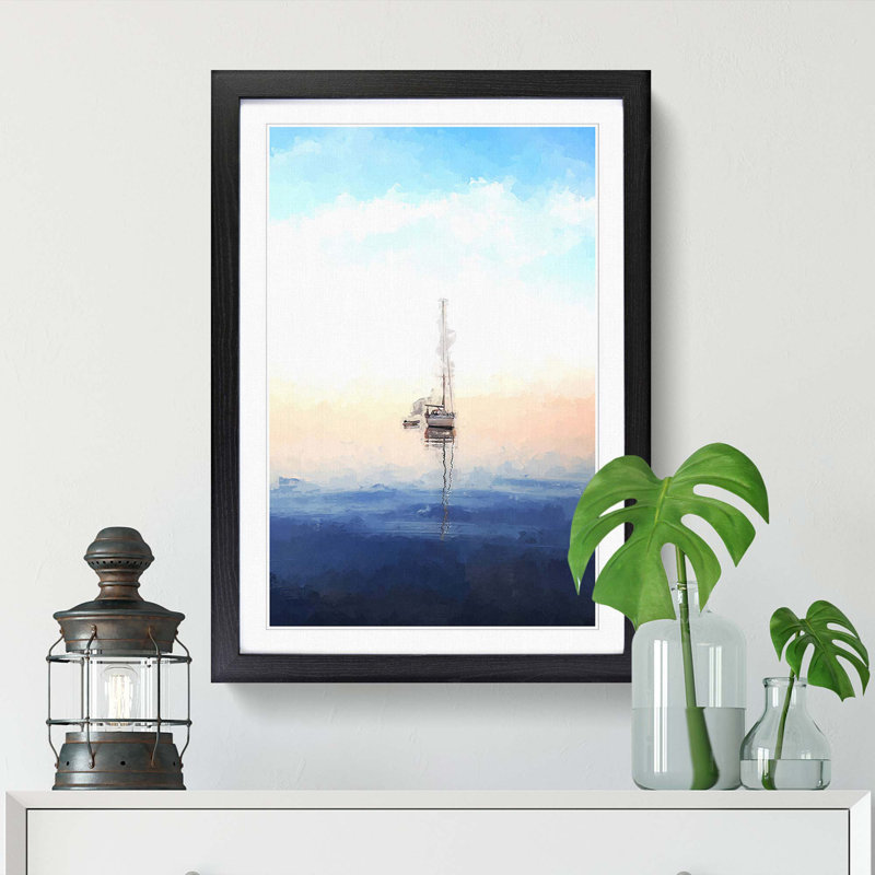 Lone Sailboat in Abstract - Picture Frame Graphic Art Print, Black, 50cm H x 35cm W x 2cm D