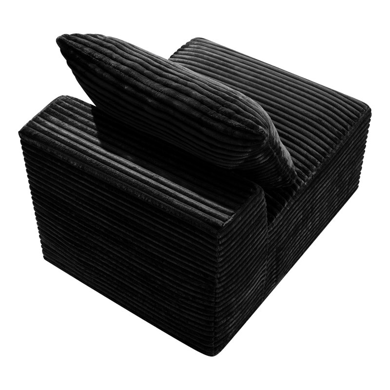 Canapé modulaire en velours côtelé noir avec accoudoirs sans accoudoirs pour salon et chambre à coucher, Noir