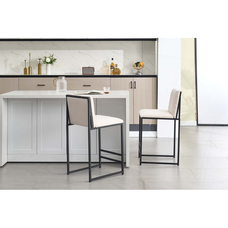 Ensemble de 2 tabourets de bar à hauteur de comptoir, chaises de bar rembourrées en lin, repose-pieds et structure en métal pour la cuisine et la salle à manger