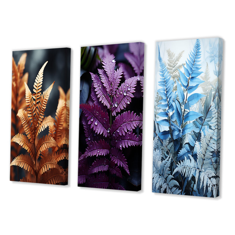 «Ferns Copper Glow», 3 pièces sur toile, H 32 po x l 48 po, Toile tendue