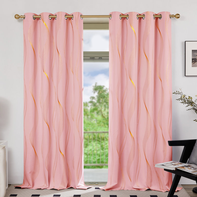 Geometric Blackout Thermal Curtain Pair, 52" W x 54" L, Coral Pink