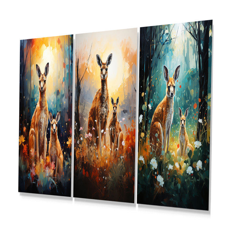 Adorable fleur de kangourou, oasis - ensemble de 3 reproductions d'art en métal kangourou, H 32 po x l 48 po