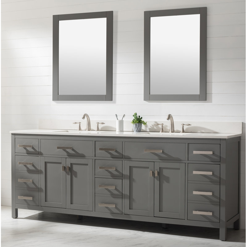 Binion 84'' Double Bathroom Vanity with Quartz Top, Gray