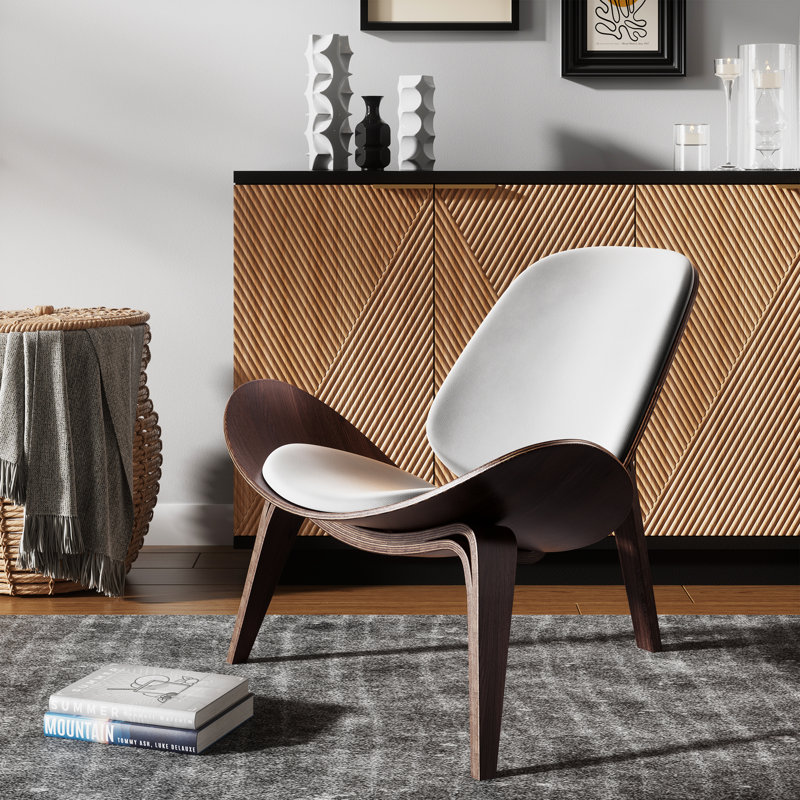 Jiovanna Faux Leather Accent Chair, White/Walnut