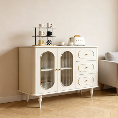 French-style cream-colored solid wood sideboard
