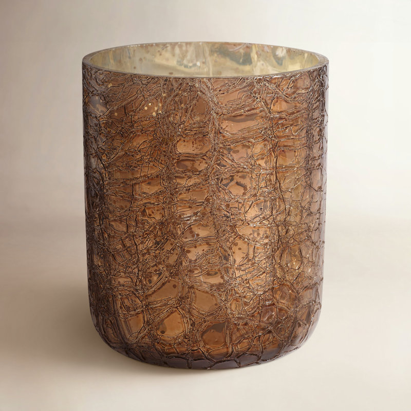 Small Boxed Crackle Glass Candle, Woodfire, Small Boxed Crackle Glass