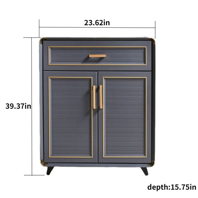 Two-door aluminum alloy shoe cabinet with drawer 9 - Pair Shoe Storage Cabinet