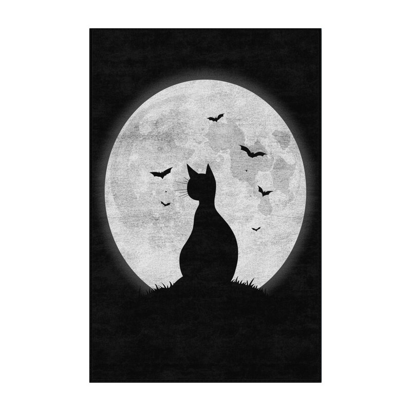 Machine Washable Artesian Halloween Modern & Contemporary Abstract Rug in Black – Black Binding, 7x9