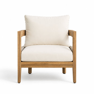Fauteuil club d'extérieur avec structure en bois d'acacia massif, dossier et accoudoirs en corde tissée, siège rembourré résistant à l'eau, housses amovibles lavables, sièges de salon courbés de style Mid-Century moderne