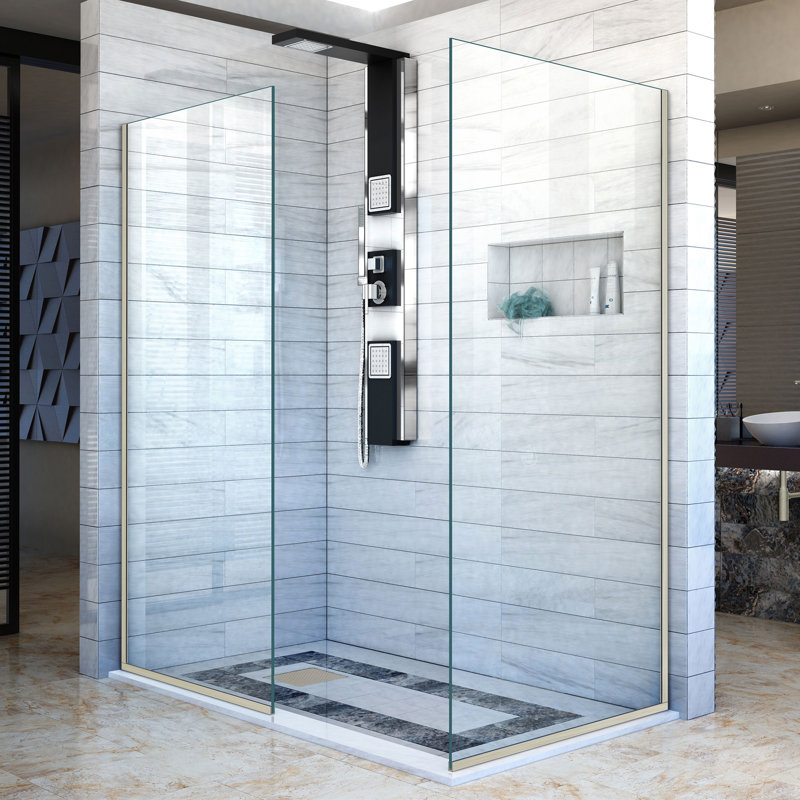 Linea 34" W x 72" H Frameless Fixed Glass Panel with Clear Max Glass Treatment, Brushed Nickel