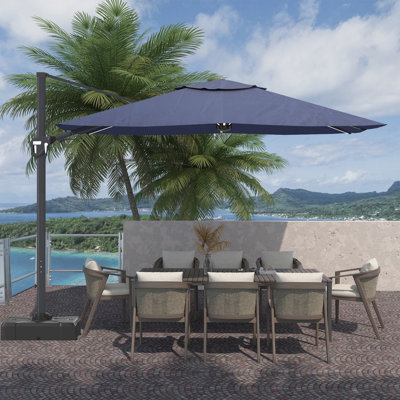 Parasol en porte-à-faux carré 11 pi avec lumière DEL bleu marine 11 pi