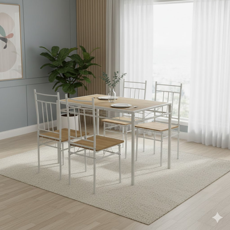 Ensemble de salle à manger 5 pièces, ensemble de table et chaises de cuisine réversible pour 4 personnes, coin-repas rectangulaire en métal et en bois, conception peu encombrante pour la cuisine du salon