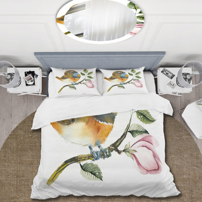 Ensemble de housse de couette traditionnel en microfibre - oiseau bleu sur une branche
