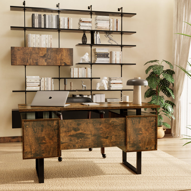 Sousa Modern Computer Desk Office Desk with 4 Large Drawers, Rustic Brown