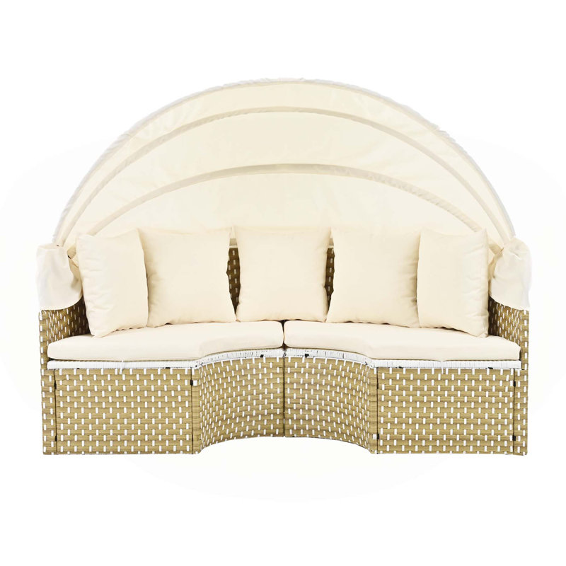 Versatile Outdoor Rattan Daybed with Multiple Functionalities for Relaxation, Beige