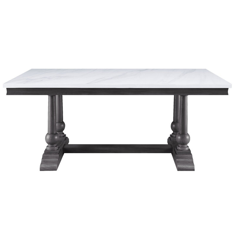 Fonio Marble Top Solid Wood Base Dining Table, Black