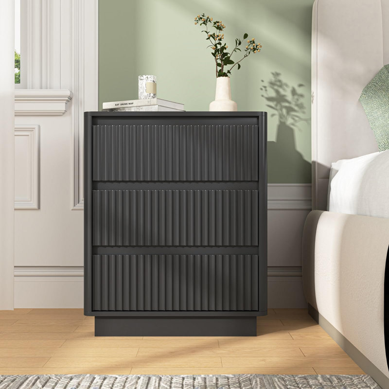 Ensemble de tables de chevet modernes avec 3 tiroirs, ensemble de 2, Noir