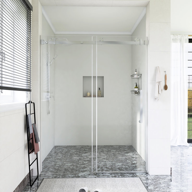 60 In. W X 76 In. H Single Sliding Shower Door, Brushed Nickel