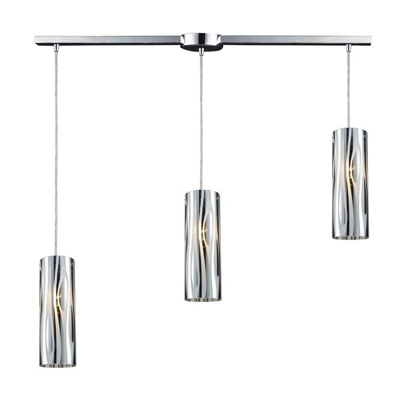 Polished Chrome 3-Light Glass Cylinder Island Pendant