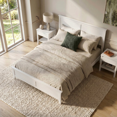 Modern White Solid Wood Full Platform Bed with Sturdy Wooden Slats Support,No Box Spring Needed