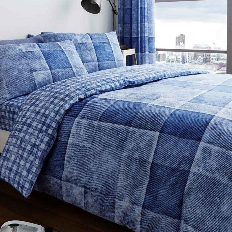 Microfiber Plaid Duvet Cover with Pillowcases Included, Blue