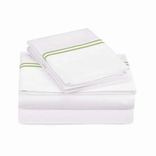 400TC Double Embroidery Sateen Solid Cotton 4 Piece Sheet Set Fitted Sheet Fits Upto 16" Deep Pocket, Full XL Sheet Set, Sage