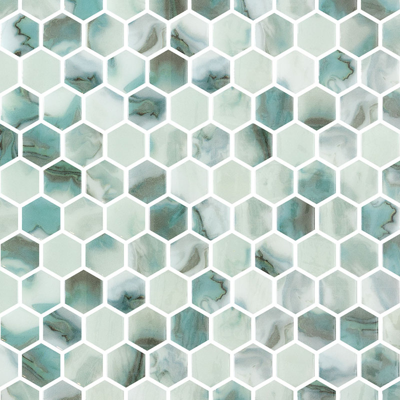 Spectrum Vibrant Hexagon Recycled Glass Mosaic Tile, Palma
