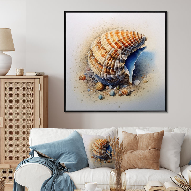 Décoration murale coquillage côtier III - animaux, H 36 po x l 36 po x P 1,5 po, Cadre flottant noir