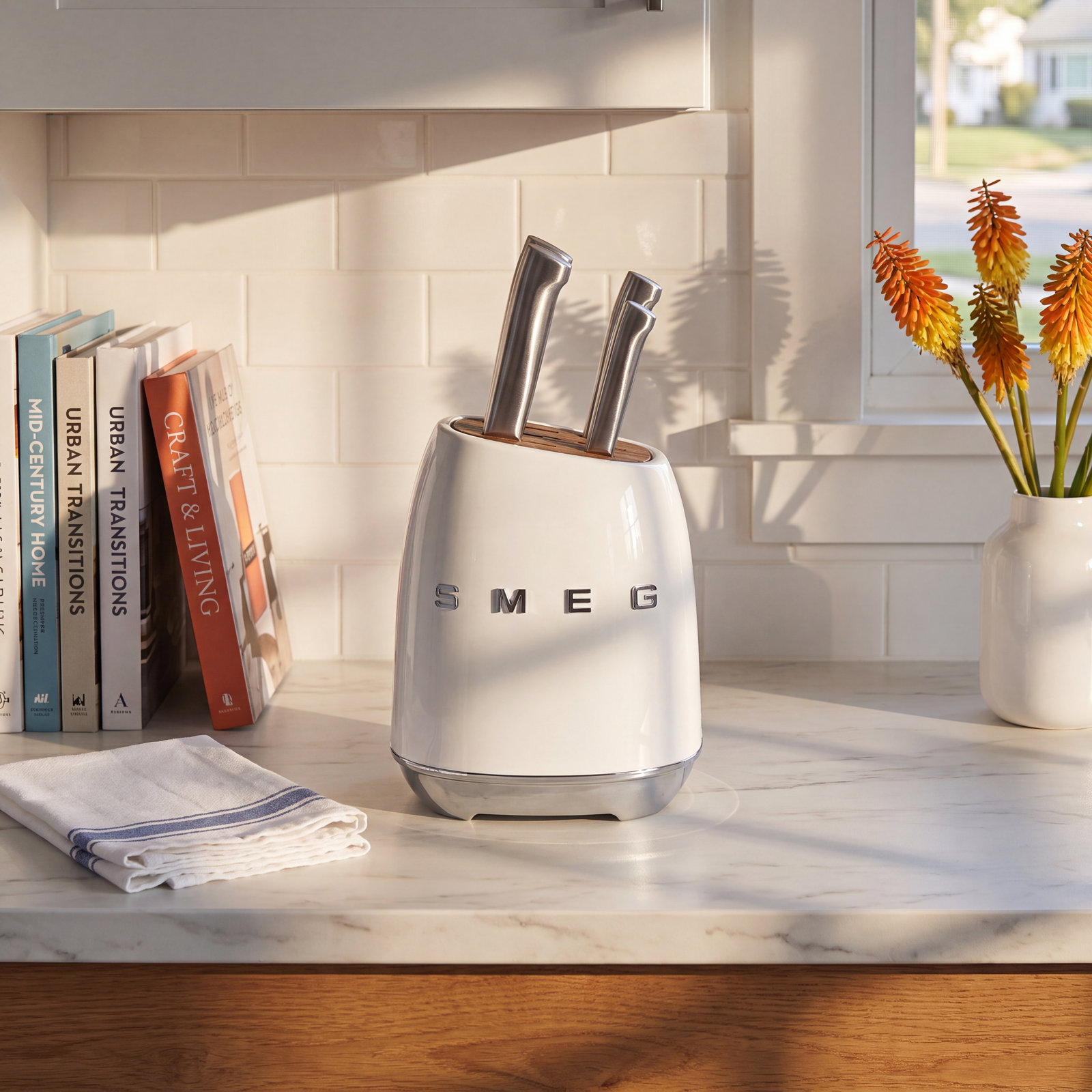SMEG 7-Piece Kitchen Knife Block Set, White