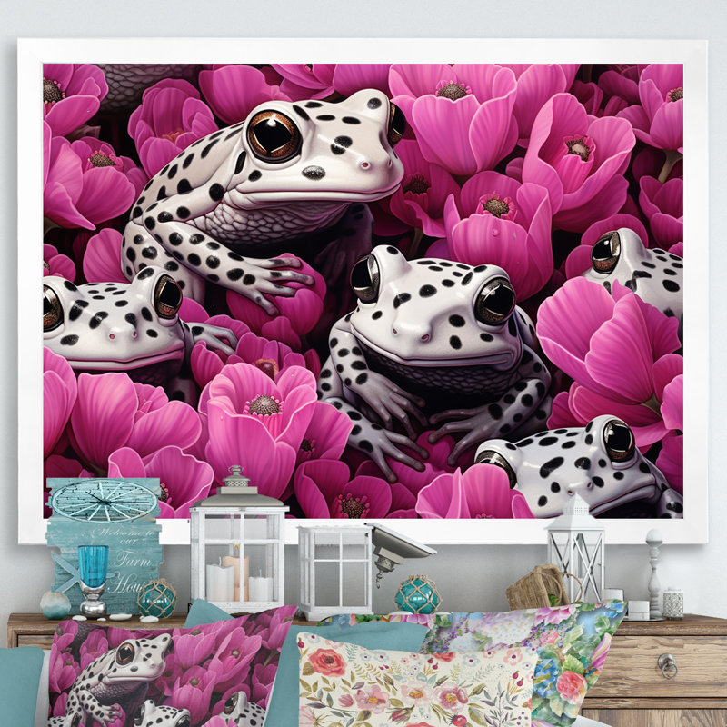 Blanc et rose Pop Art Frog I, Cadre simple blanc, H 24 po x l 32 po x P 1 po