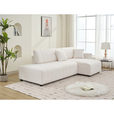 Canapé modulaire Chaise en laine d'agneau beige - 3 sièges, look sophistiqué
