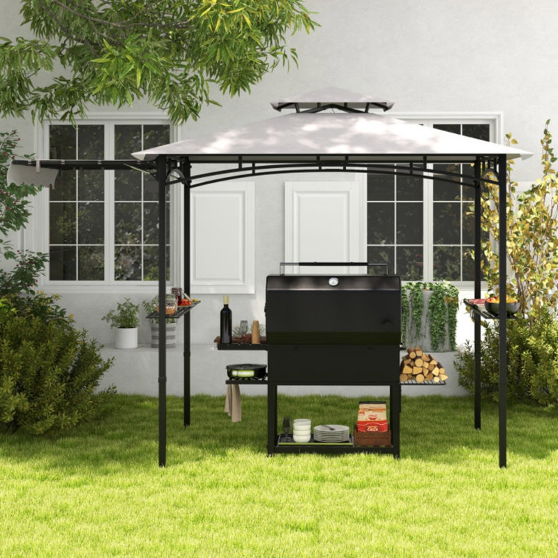 11 X 5 FT Grill Gazebo With Side Awning And Double-Tiered Top