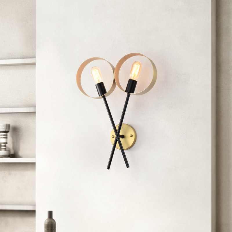 Applique murale moderne à 2 lumières Shahar en or satiné et noir mat 14 lumières